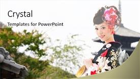  Presentation with japanese - Theme with woman wearing traditional japanese kimono background and a white colored foreground