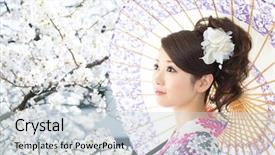  Presentation with arabian woman wearing hijab muslim - PPT layouts having woman wearing traditional japanese kimono background and a light gray colored foreground