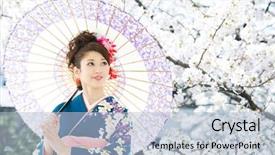  Presentation with japanese - Colorful presentation enhanced with woman wearing traditional japanese kimono backdrop and a light blue colored foreground