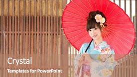  Presentation with kimono - Beautiful presentation design featuring woman wearing traditional japanese kimono backdrop and a coral colored foreground