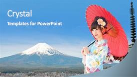  Presentation with kimono - Cool new PPT theme with woman wearing traditional japanese kimono backdrop and a teal colored foreground