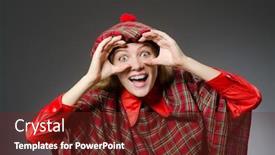  Presentation with clothing - PPT theme featuring woman-wearing-traditional-scottish-clothing background and a tawny brown colored foreground