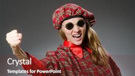  Presentation with scottish dance - Audience pleasing PPT theme consisting of woman wearing traditional scottish clothing backdrop and a  colored foreground