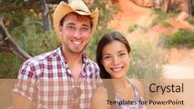 Presentation with western cowboy - PPT theme with woman wearing usa flag background and a coral colored foreground