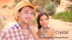  Presentation with western cowboy - Presentation theme consisting of woman wearing usa flag background and a coral colored foreground