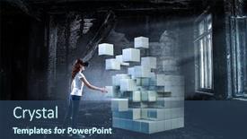  Presentation with virtual reality - Beautiful presentation theme featuring woman-wearing-virtual-reality-goggles backdrop and a ocean colored foreground