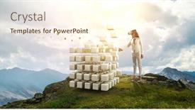  Presentation with wearing swimming goggles and cap - Presentation theme with woman-wearing-virtual-reality-goggles background and a cream colored foreground