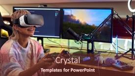  Presentation with virtual reality - Slide set consisting of woman-wearing-virtual-reality-headset background and a tawny brown colored foreground