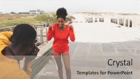  Presentation with pavement - Slide deck having woman while standing at pavement background and a light gray colored foreground