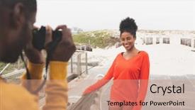  Presentation with pavement - Audience pleasing PPT theme consisting of woman while standing at pavement backdrop and a coral colored foreground