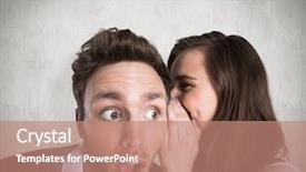  Presentation with secret - PPT layouts featuring woman whispering secret into friends background and a coral colored foreground