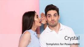  Presentation with reveal secret angels - Amazing presentation theme having woman whispering secret or interesting backdrop and a sky blue colored foreground