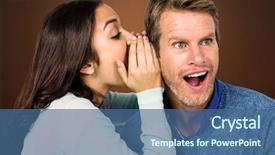  Presentation with man and woman divorce drawing - Slide deck enhanced with woman whispering secret with man background and a ocean colored foreground