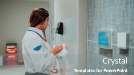  Presentation with safe - Presentation design enhanced with woman-who-works background and a gray colored foreground