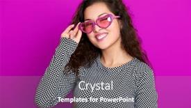  Presentation with purple heart - PPT theme featuring woman winks beautiful portrait posing on purple background long curly hair sunglasses in heart shape glamour concept background and a gray colored foreground
