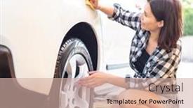  Presentation with car wash - Audience pleasing slide set consisting of woman-wiping-car-with-polishing backdrop and a soft green colored foreground