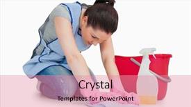  Presentation with cleaning - Presentation theme consisting of woman wiping up the floor background and a  colored foreground