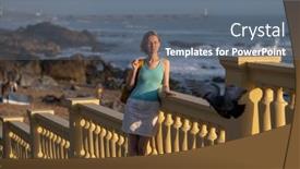  Presentation with backpack - PPT layouts featuring woman-with-a-backpack-poses background and a gray colored foreground