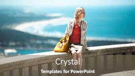  Presentation with backpack - Theme featuring woman-with-a-backpack-sits background and a tawny brown colored foreground