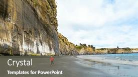  Presentation with tide - PPT layouts having woman-with-a-backpack-walking background and a gray colored foreground