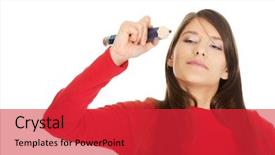  Presentation with student - Presentation design with woman with a big pencil background and a  colored foreground