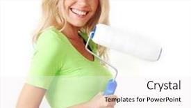  Presentation with brush - Beautiful slides featuring building construction concept painted blue - woman with a brush backdrop and a white colored foreground