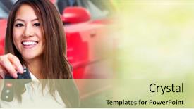  Presentation with woman car driver map - PPT layouts enhanced with woman with a car key background and a soft green colored foreground