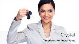  Presentation with keys - Cool new PPT layouts with woman with a car keys backdrop and a  colored foreground