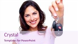  Presentation with loan car - Amazing presentation design having woman with a car keys backdrop and a sky blue colored foreground