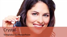  Presentation with woman car driver map - PPT theme enhanced with woman with a car keys background and a  colored foreground