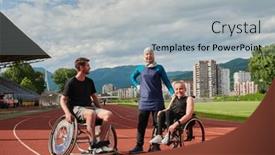  Presentation with disability - PPT theme enhanced with woman-with-a-disability background and a light gray colored foreground