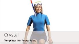 Presentation with equipment - Colorful PPT layouts enhanced with woman-with-a-diving-equipment backdrop and a light gray colored foreground