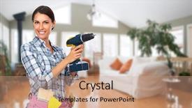  Presentation with renovation - Theme enhanced with woman with a drill house background and a coral colored foreground
