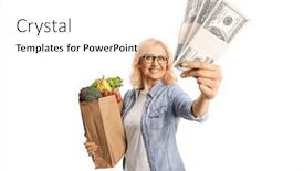  Presentation with grocery bag - Presentation theme having woman-with-a-grocery-bag background and a white colored foreground