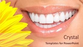  Presentation with happy smiling woman dental health - Colorful slide deck enhanced with woman with a healthy teeth backdrop and a  colored foreground