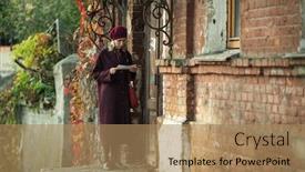  Presentation with old letter - PPT layouts enhanced with woman-with-a-letter-near background and a coral colored foreground