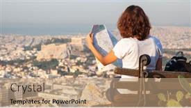  Presentation with city map - Slide set with woman-with-a-map-sitting background and a coral colored foreground