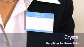  Presentation with name - Beautiful presentation theme featuring woman with a name tag backdrop and a wine colored foreground