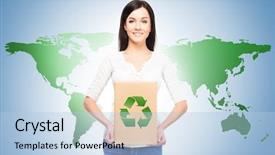  Presentation with eco paper - PPT layouts enhanced with woman with a paper bag background and a light blue colored foreground