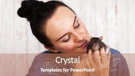  Presentation with pet - Presentation theme with woman with a pet rat background and a coral colored foreground