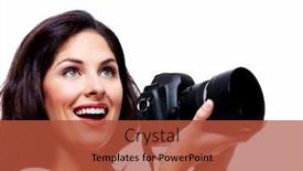  Presentation with camera - Amazing PPT theme having woman-with-a-photo-camera backdrop and a red colored foreground