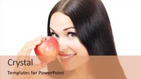  Presentation with red and white - Presentation theme having woman with a red apple background and a  colored foreground