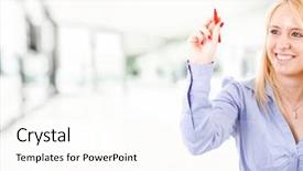  Presentation with compensation management hand marker - Presentation theme featuring woman with a red marker background and a cream colored foreground