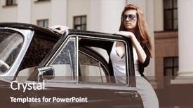  Presentation with retro - Amazing PPT layouts having woman with a retro car backdrop and a tawny brown colored foreground