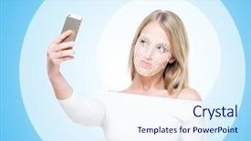  Presentation with face recognition security - Cool new slide set with woman with a scnanning grid backdrop and a sky blue colored foreground