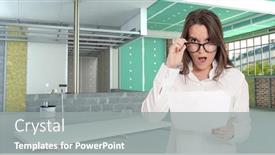  Presentation with under construction - Audience pleasing theme consisting of woman-with-a-shocked-expression backdrop and a gray colored foreground