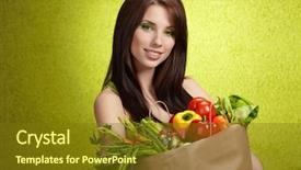  Presentation with eco bag - Presentation theme having woman with a shopping bag background and a tawny brown colored foreground