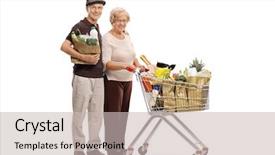  Presentation with elderly - Presentation design consisting of woman with a shopping cart background and a soft green colored foreground