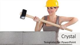  Presentation with sadness woman cry - Beautiful PPT layouts featuring woman with a sledge hammer backdrop and a  colored foreground