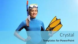  Presentation with blue sky - Slide set featuring woman-with-a-snorkeling-equipment background and a light blue colored foreground